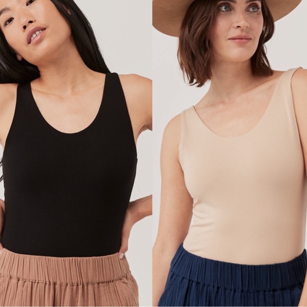 Pact Women's Tank Bodysuits - Set of 2 (Black & Champagne Sz X-Small)